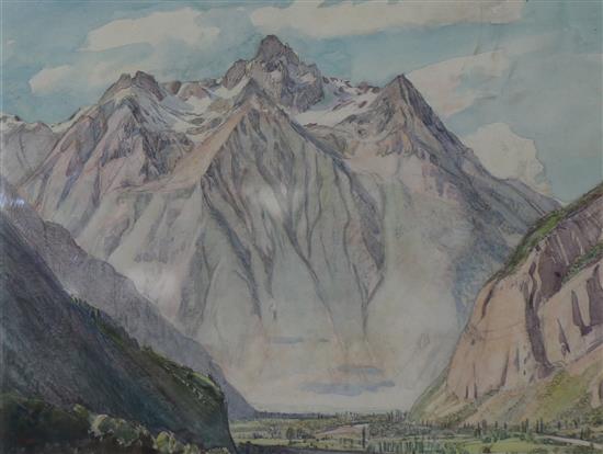 Eleanor Hughes RI (1882-1959), watercolour and pencil, Alpine view - Belledonne, 24 x 30.5cm